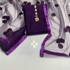 3 Pcs Women’s Unstitched Katan Silk Plain Suit