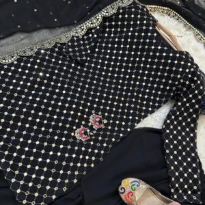 Stunning Black Chiffon Sequins Embroidered Gharara Shirt Set – 3 Pcs