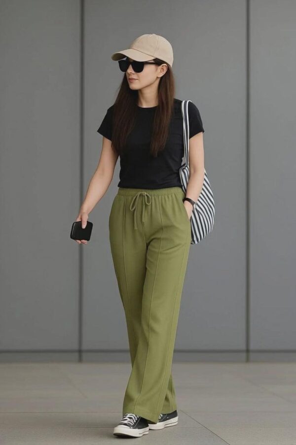 Olive Green Wide Leg Trousers
