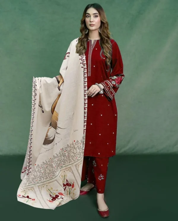 3 Pcs Women's Unstitched Embroidered Suit