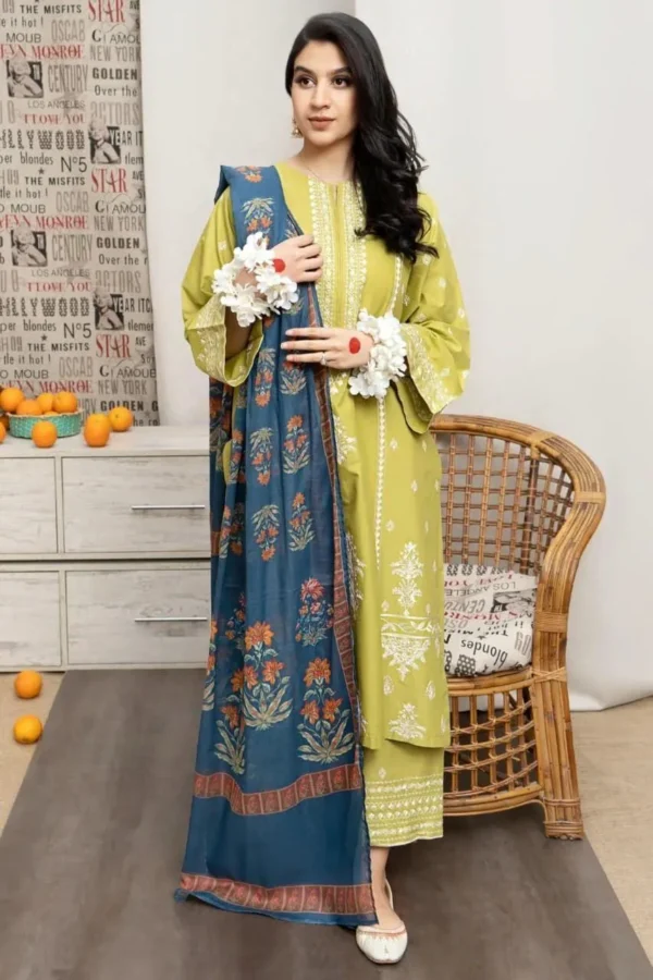 3 Pcs Women's Unstitched Embroidered Suit