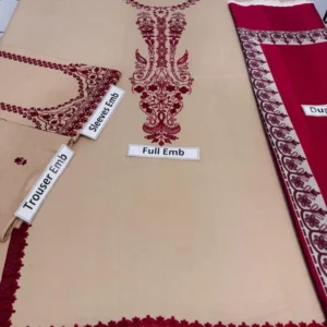 3 Pcs Women’s Unstitched Embroidered Suit
