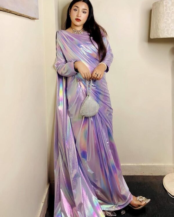 Exquisite Purple Moonlight Stitched Saree - 1 Pc with Blouse