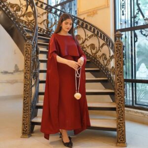 Stunning Maroon Shamoz Silk Maxi Set – 2 Pcs Ensemble