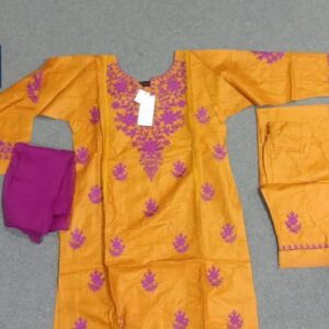 Stylish Women’s Stitched 3 Pcs Linen Embroidered Suit in Vibrant Orange