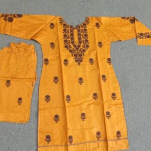 Embroidered Linen Suit Set – 3 Pcs in Orange