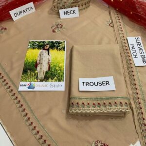 3 Pcs Girl’s Dhanak Embroidered Shirt And Trouser Suit