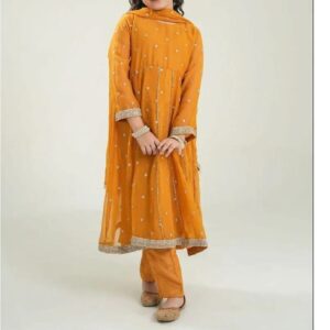 3 Pcs Girl’s Dhanak Embroidered Shirt And Trouser Suit