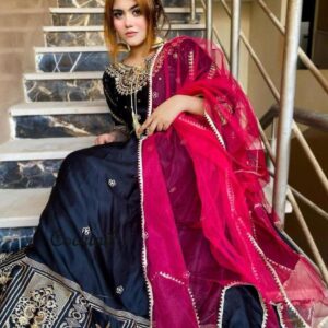 3 Pcs Women’s Stitched Katan Silk Applique Maxi