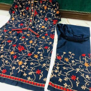 2 Pcs Women’s Stitched Katan Silk Embroidered Suit