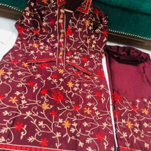 2 Pcs Women’s Stitched Katan Silk Embroidered Suit