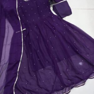 3 Pcs Women’s Stitched Chiffon Patch Work Maxi Suit