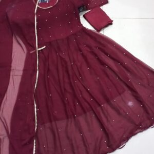 3 Pcs Women’s Stitched Chiffon Patch Work Maxi Suit