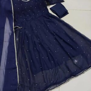 3 Pcs Women’s Stitched Chiffon Patch Work Maxi Suit