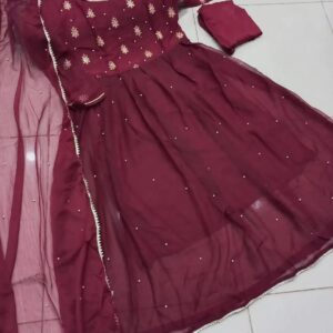 3 Pcs Women’s Stitched Chiffon Embroidered Maxi Suit