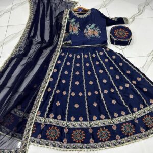 Exquisite 4 Pcs Silk Embroidered Lehenga Choli Set
