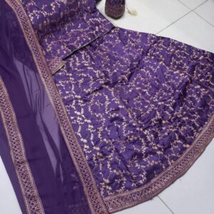 Stunning Purple Silk Embroidered Lehenga Set – 4 Pcs