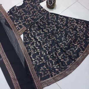 Stunning Black Silk Embroidered Lehenga Set – 4 Pcs Ensemble