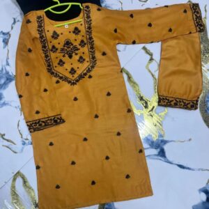2 Pcs Girl’s Linen Embroidered Kurta And Trouser