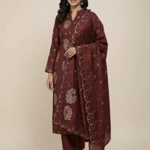 3 Pcs Women’s Unstitched Embroidered Suit