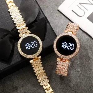 Sleek Women’s Round Face Chain Strap Touch Digital Watch