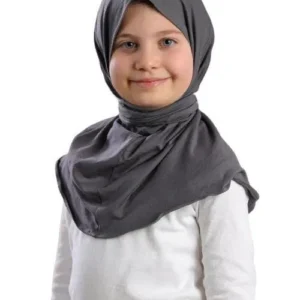 Snap Hijab Girls-Plain Jersey Cotton – Grey Age 2-10