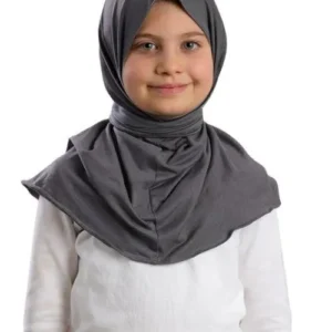 Snap Hijab Girls-Plain Jersey Cotton – Grey Age 2-10