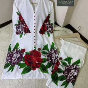 2 Pcs Women’s Stitched Linen Digital Print Shirt And Trouser