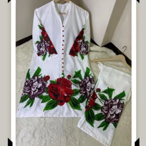 2 Pcs Women’s Stitched Linen Digital Print Shirt And Trouser