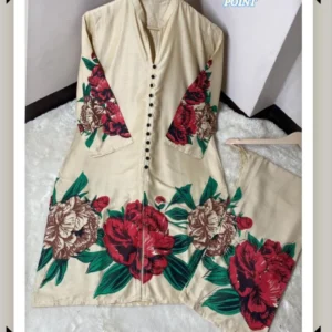 2 Pcs Women’s Stitched Linen Digital Print Shirt And Trouser