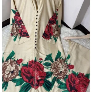 2 Pcs Women’s Stitched Linen Digital Print Shirt And Trouser