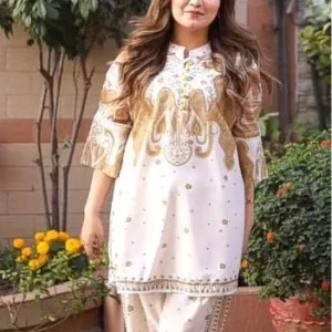 2 Pcs Women’s Stitched Swiss Lawn Printed Shirt And Trouser