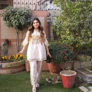 2 Pcs Women’s Stitched Swiss Lawn Printed Shirt And Trouser