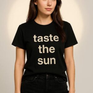 Taste the Sun” Graphic Tee – Women’s Black Cotton Statement T-Shirt