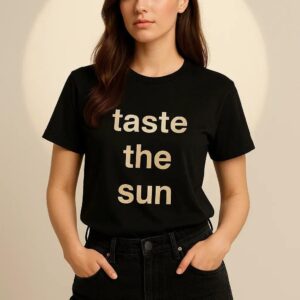 Taste the Sun” Graphic Tee – Women’s Black Cotton Statement T-Shirt