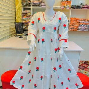 Women’s Stitched Gown Suit Set – 3 Pcs Katan Silk with Embroidered Design