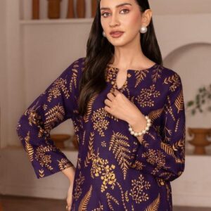 Stylish Women’s Stitched Printed Shirt and Trouser Set, 2 Pcs, Arabic Linen