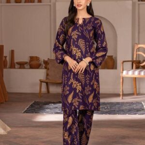 Stylish Women’s Stitched Printed Shirt and Trouser Set, 2 Pcs, Arabic Linen