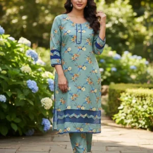 Stylish Printed Crystal Wool Shirt and Trouser Set – 2 Pcs