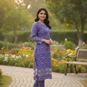 Beautiful Purple Printed Women’s Stitched Shirt And Trouser – 2 Pcs Set