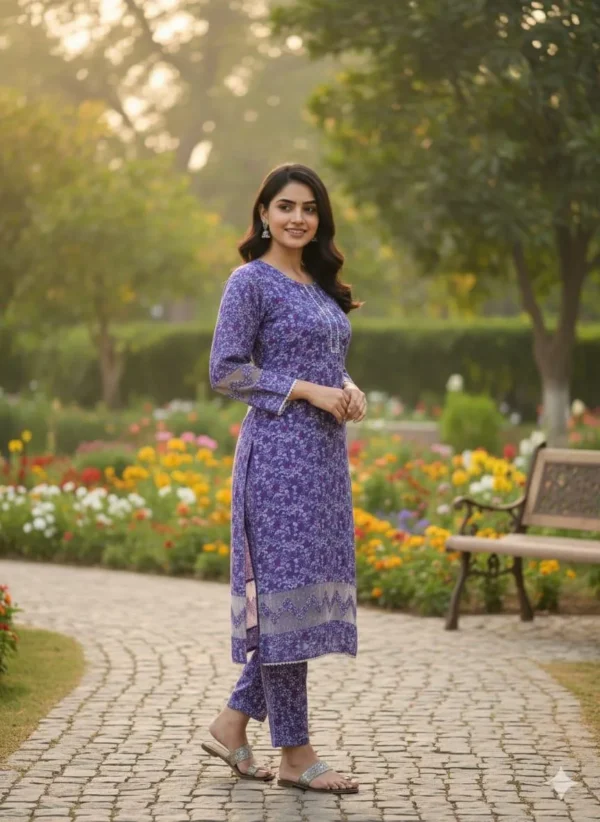 Beautiful Purple Printed Women's Stitched Shirt And Trouser - 2 Pcs Set