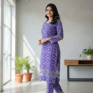 Beautiful Purple Printed Women’s Stitched Shirt And Trouser – 2 Pcs Set