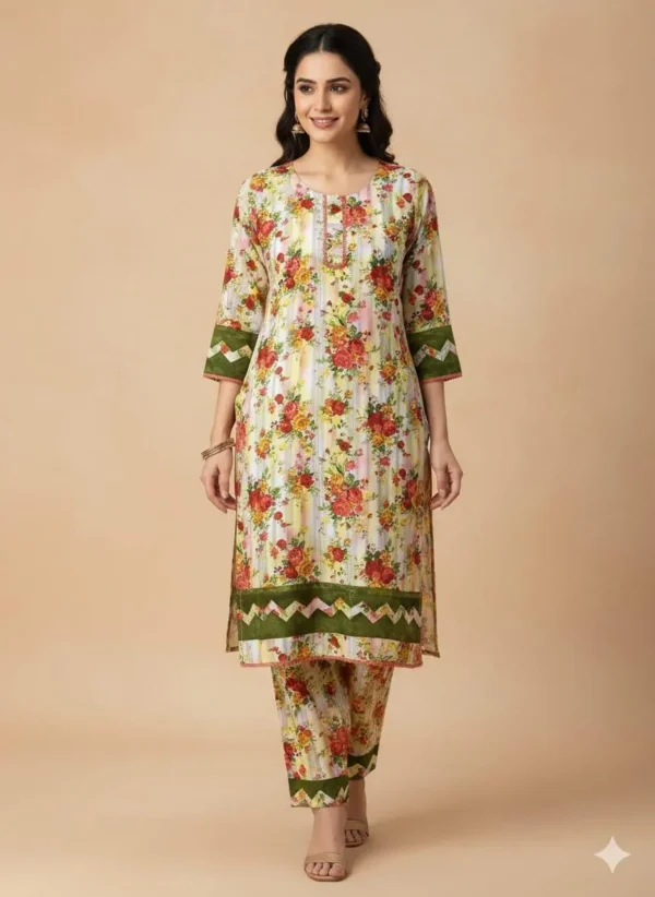 Stylish Women's Stitched Printed Shirt and Trouser Set - 2 Pcs in Crystal Wool