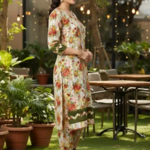 Stylish Women’s Stitched Printed Shirt and Trouser Set – 2 Pcs in Crystal Wool