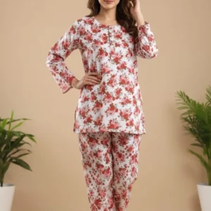 Stylish Women’s Stitched Printed Shirt And Trouser Set – 2 Pcs in Crystal Wool