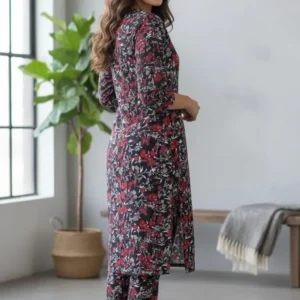 Stylish Women’s Stitched Printed Shirt And Trouser Set – 2 Pcs in Crystal Wool