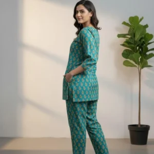Stylish Printed Crystal Wool Shirt and Trouser Set – 2 Pcs