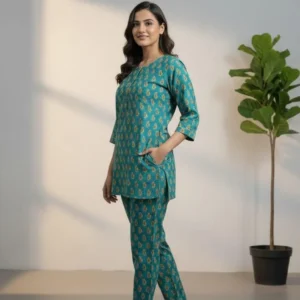 Stylish Printed Crystal Wool Shirt and Trouser Set – 2 Pcs