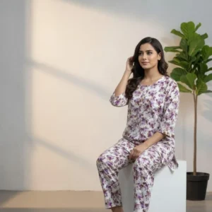 Stylish Printed Shirt And Trouser Set – 2 Pcs, Made of Crystal Wool