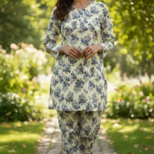Stylish Women’s Stitched Printed Shirt and Trouser Set – 2 Pcs in Crystal Wool